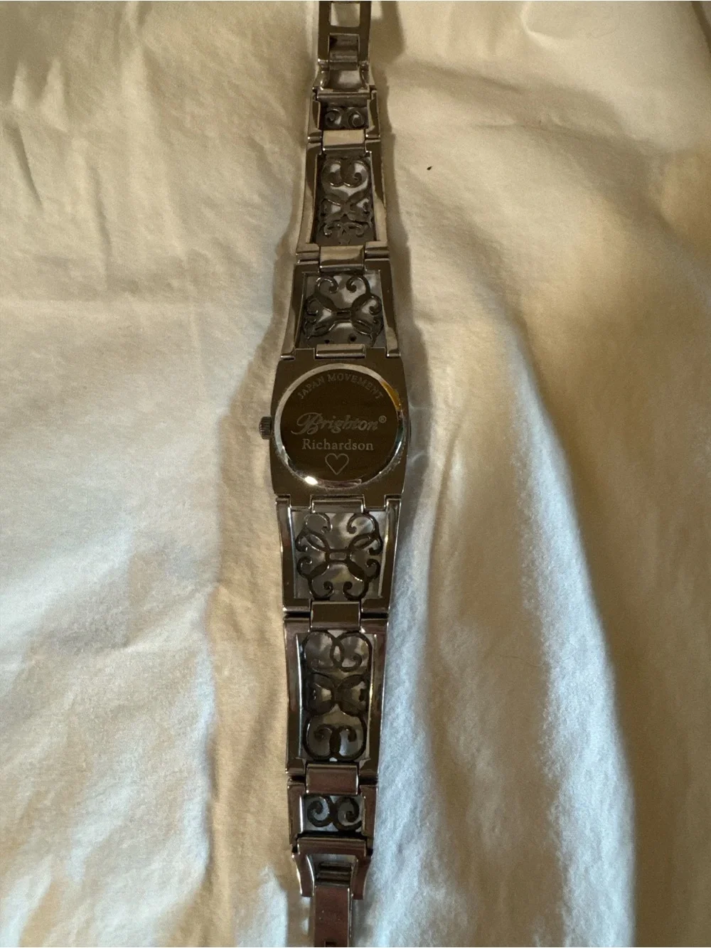 Vintage, Retired, Brighton Silver Filigree Bracelet Watch w/ White Dial Like New